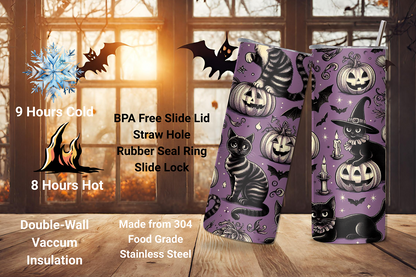 Halloween Black Cat Tumbler, Witch Cat Travel Mug, Halloween Gift, Gift for Her, 20OZ Tumbler, 22OZ Tumbler, 30OZ Tumbler
