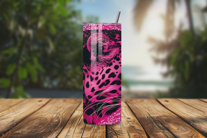 Personalized Pink Leopard Tumbler, Custom Leopard Mug Cup, Jungle Prowler, Big Pink Cat, Stealthy Predator 20OZ 30OZ Tumbler
