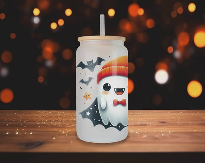 Spooky Ghost Glass Can (16OZ), Halloween Iced Coffee Glass, Can Glass, Haunted Halloween Cup, Cute Ghost Gift