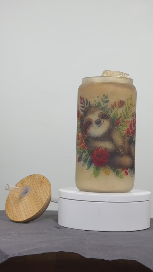 Chill Sloth Glass Can (16OZ), Cute Sloth Beer Can Glass, Cute Gift for Her, Birthday Gift for Friend