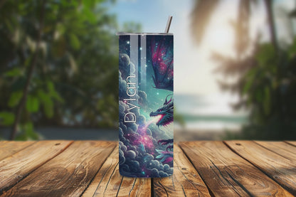 Personalized Cosmic Dragon Tumbler, Custom Dragon Tumbler, Fantasy Gift Cup Insulated Tumbler, Mythical Mystical Magical Fire Beast Travel Mug 20OZ 30OZ