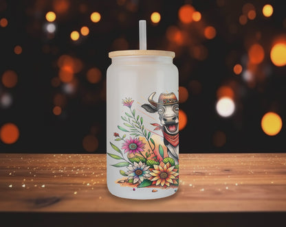 Western Fun Glass Can (16OZ), Funny Crazy Cow Can Glass, Heifer Glass Tumbler, Funny Gift for Mom, Your Crazy is Showing Cup